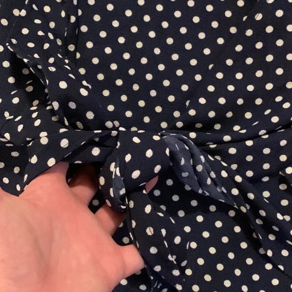 Women’s Michael Kors Navy Blue Polka Dot Tie Wrap Blouse - Picture 3 of 8